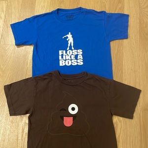 FLOSS Like a Boss & Poop Emoji T-Shirt Bundle - youth Medium blue brown